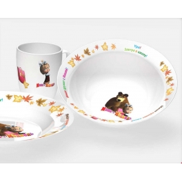 Набор посуды из 3 предметов "Маша и Медведь" - "Школьный" фарфор
