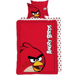 Постельное бельё "Angry Birds" - с красной птичкой на углу  1.5 хлопок ( нав 70*80 )