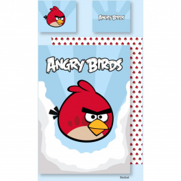 Постельное бельё "Angry Birds" - с красной птичкой в облаках  1.5 хлопок ( нав 70*80 )