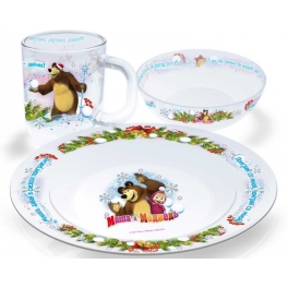 Набор посуды из 3 предметов "Маша и Медведь" - "Снежки"