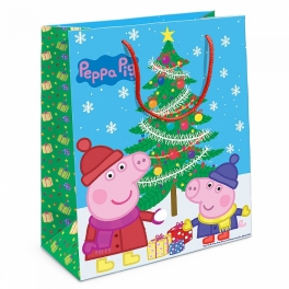 Пакет подарочный "Свинка Пеппа" - "Пеппа и елка" 23*12*10